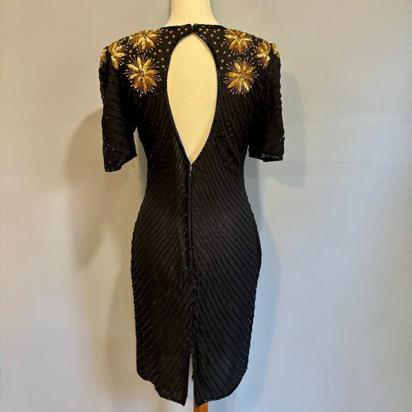 Vintage Jennifer Black & Gold Beaded Cocktail Dress, size small - Picture 6 of 15